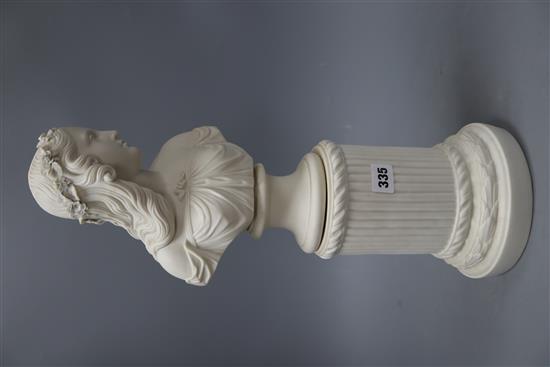 A parian bust of a classical maiden, on a pillar, height 49cm